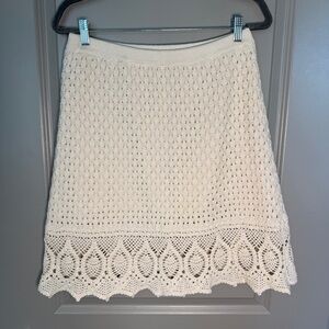 Athleta Cream Crochet Hem Knit Mini Skirt Boho Romantic Cottagecore | Size L